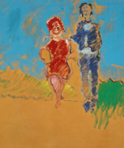 1984<br> Lidia e Filippo sulla tela<br> pittura industriale, tempera, gessetto su tela<br> cm 100x100