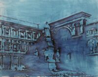 1984<br>pittura industriale, smalto alla anilina, fotografia emulsionata su tela<br>cm 80x100