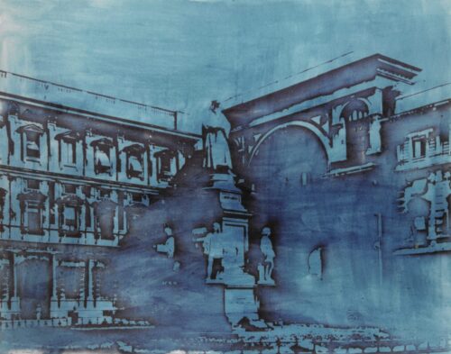 1984<br>pittura industriale, smalto alla anilina, fotografia emulsionata su tela<br>cm 80x100