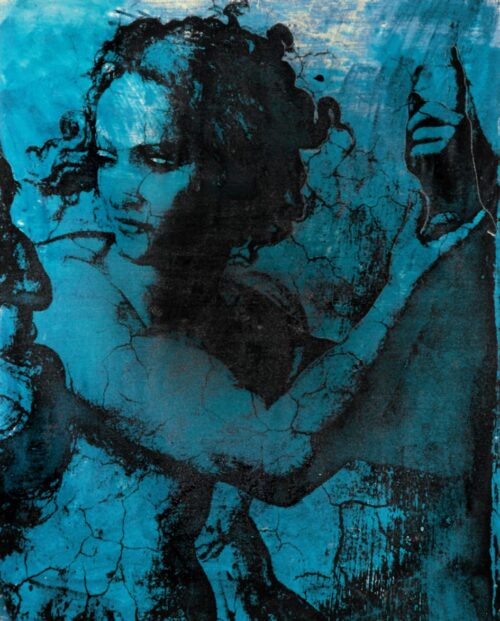 1985<br>pittura industriale, smalto alla anilina, fotografia emulsionata su tela<br>cm 100x80