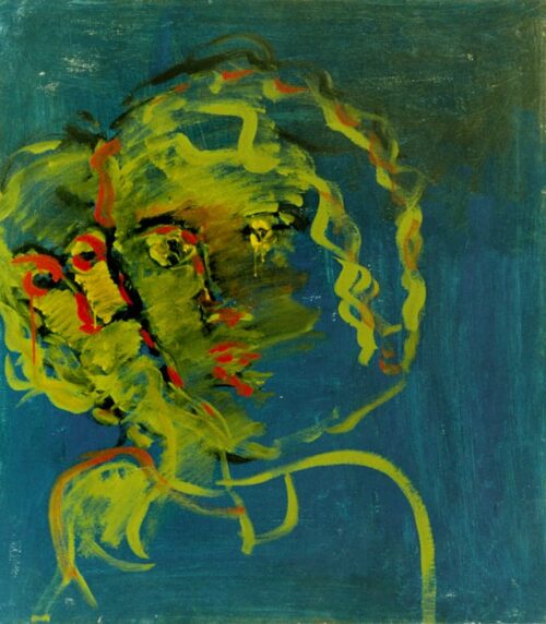 1985<br>pittura industriale, tempera, gessetto su tela<br>cm 90x80