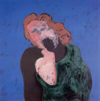 1985<br>Figura nera<br>pittura industriale, tempera, gessetto su tela<br> cm 100x100