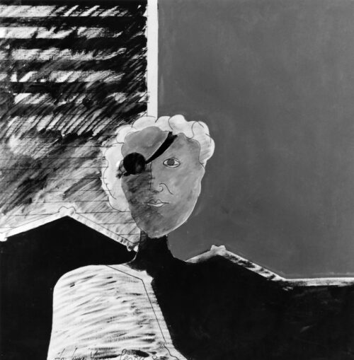 1985<br>To James Joice<br>pittura industriale, tempera, pennarello su tela<br> cm 100x100