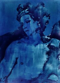 1985<br>pittura industriale, smalto alla anilina, fotografia emulsionata su tela<br> cm 100x70