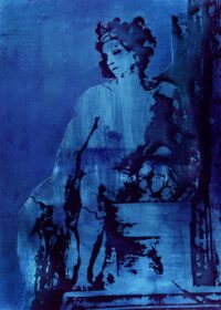 1985<br>pittura industriale, smalto alla anilina, fotografia emulsionata su tela<br> cm 100x70