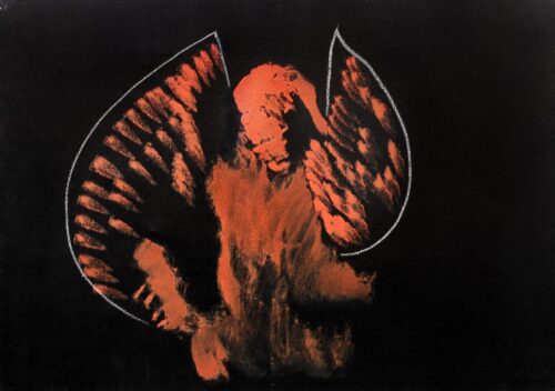 1985<br>pittura industriale, tempera, gessetto su tela<br> cm 70x100