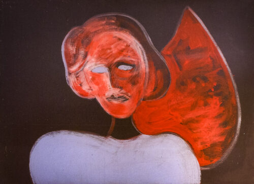 1985 13 luglio<br>Ospedale di S.Spirito Roma Angelo<br>pittura industriale, tempera, gessetto su tela<br>cm 70x100