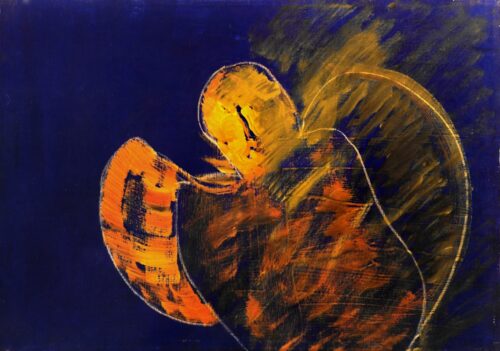 1985<br>' A cipolla '<br>pittura industriale, tempera, gessetto su tela<br> cm 70x100