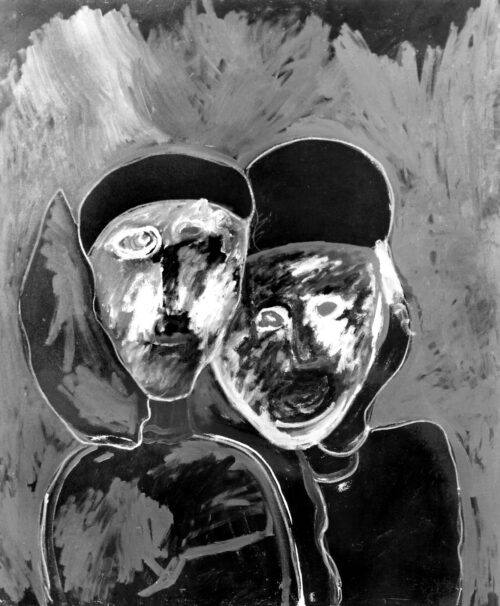 1985<br>James Besra<br>pittura industriale, tempera, gessetto su tela<br> cm 120x100