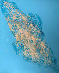 1985<br> Four Seasons n 2, Estate<br>pittura industriale, coriandoli su tela, cellophane<br>cm 160x130