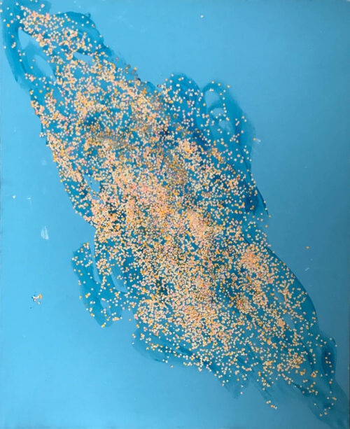 1985<br> Four Seasons n 2, Estate<br>pittura industriale, coriandoli su tela, cellophane<br>cm 160x130