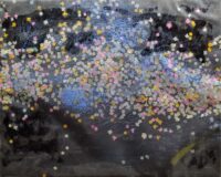 1985<br> Tropico del Capricorno<br>pittura industriale, tempera, coriandoli su tela, cellophane<br>cm 40x50