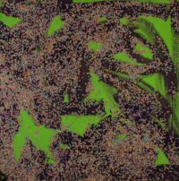 1985<br>pittura industriale, tempera, coriandoli su tela, cellophane<br>cm 100x100