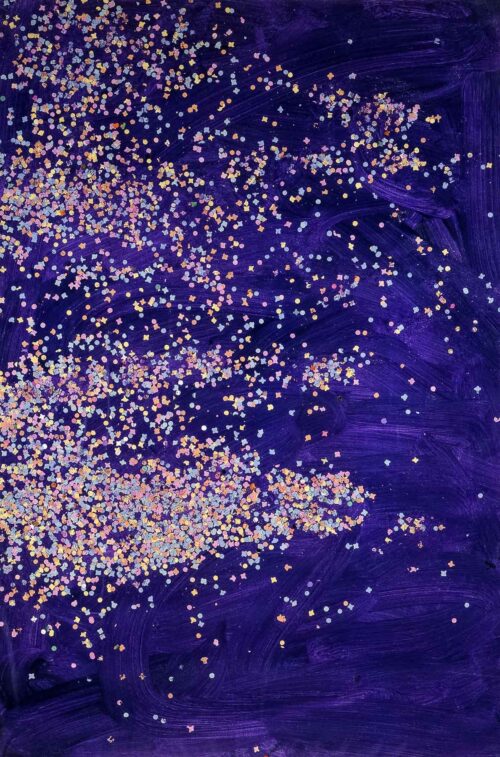 1985<br>tempera, coriandoli su tela, cellophane<br> cm 120x80