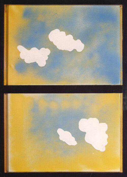 1985<br> tempera, colore a spruzzo, telaio di legno su tela<br> cm 100x70