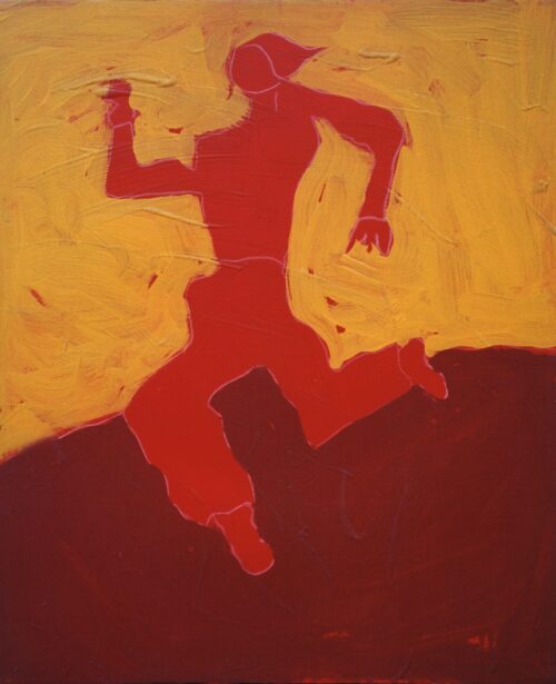 1986<br> La fuga del ragno<br>pittura industriale, tempera, gessetto su tela<br> cm 60x50