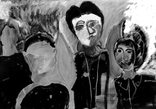 1986<br>pittura industriale, tempera, gessetto su tela<br>cm 70x100