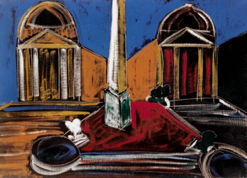 1986<br>pittura industriale, tempera, gessetto su tela<br>cm 50x70