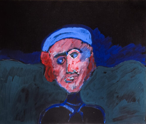 1986<br> Ritratto di George Mortynell<br> pittura industriale, tempera, gessetto su tela<br> cm 60x70<br>