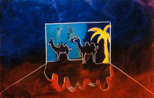 1986<br>pittura industriale, tempera, matita su tela<br> cm 60x90