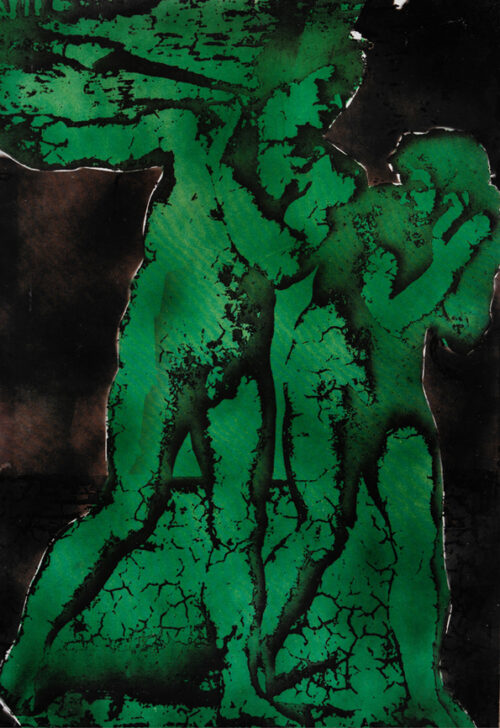 1986<br>pittura industriale, smalto alla anilina, fotografia emulsionata su tela<br> cm 100x70