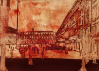 1986<br>pittura industriale, smalto alla anilina, fotografia emulsionata su tela<br>cm 70x100