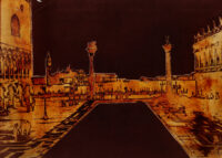 1986<br>pittura industriale, smalto alla anilina, fotografia emulsionata su tela<br>cm 70x100