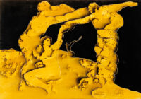 1986<br>pittura industriale, smalto alla anilina, fotografia emulsionata su tela<br>cm 70x100