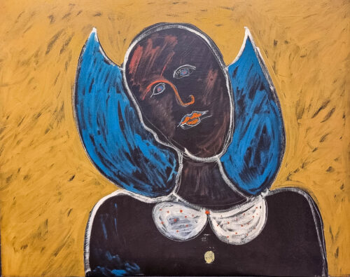 1986<br>Angelo<br>pittura industriale, tempera, gessetto su tela<br> cm 80x100