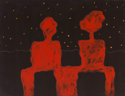 1986<br>Gli sposi<br>pittura industriale, tempera, gessetto su tela<br>cm 90x115