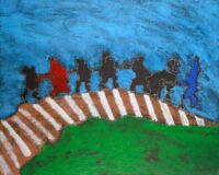 1986<br>Omaggio a Ingman Bergman, il settimo sigillo<br>pittura industriale, tempera, gessetto su tela<br> cm 80x100