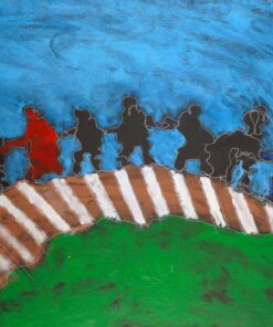 1986<br>Omaggio a Ingman Bergman, il settimo sigillo<br>pittura industriale, tempera, gessetto su tela<br> cm 80x100