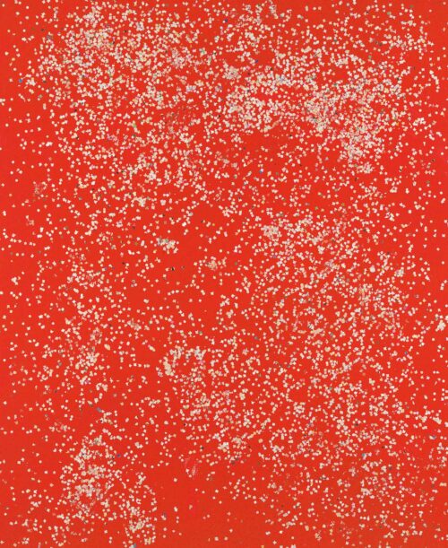 1986<br>pittura industriale, coriandoli su tela, cellophane<br>cm 160x130