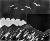 1986<br> La casa del doganiere<br>pittura industriale, tempera, gessetto su tela<br> cm 100x120