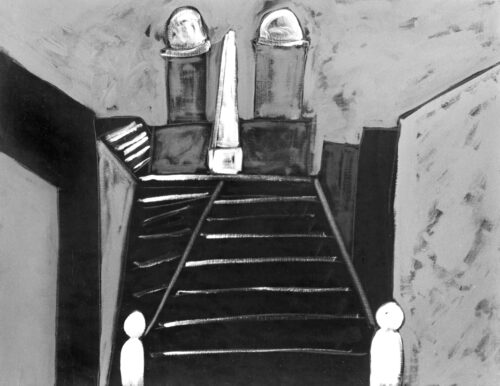 1986<br>Piazza di Spagna<br>pittura industriale, tempera, gessetto su tela<br> cm 70x90