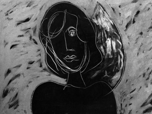 1986<br>pittura industriale, tempera, matita su tela<br> cm 80x100