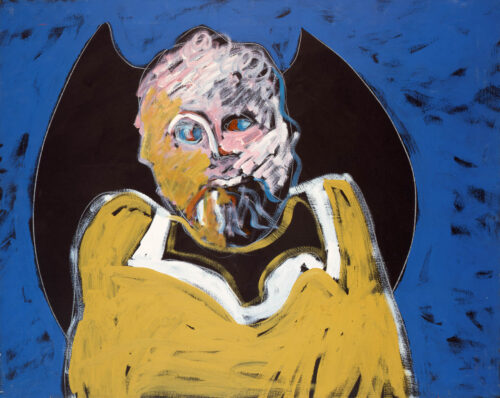 1986<br> Per Giorgio Franchetti<br> pittura industriale, tempera, matita su tela<br> cm 80x100