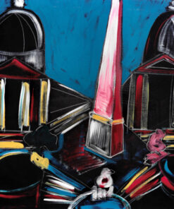 1986<br> Piazza del Popolo<br>pittura industriale, tempera, gessetto su tela<br>cm 60x80