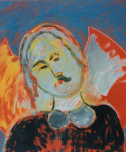 1986<br> Angelo dormiente al mio papy James<br>pittura industriale, tempera, matita su tela <br> cm 60x80