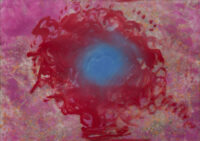 1986<br>smalto industriale, tempera, coriandoli su tela, cellophane <br>cm 50x70