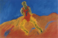 1986<br> Il maratoneta<br> pittura industriale, tempera, gessetto su tela<br> cm 60x90