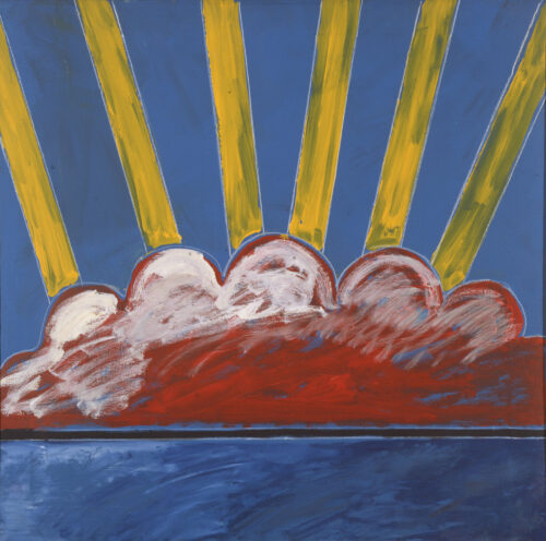 1986<br>Tramonto<br>pittura industriale, tempera, gessetto su tela<br> cm 80x80