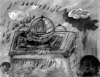 1986<br> Il Chiostro di Monreale a Palermo<br>pittura industriale, tempera, grafite su tela<br> cm 80x100