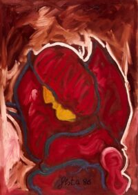 1986 12 maggio<br> Ritratto di Anna D'Ascanio<br>pittura industriale e tempera su tela<br> cm 70x50