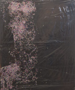 1986 24 novembre<br>Una notte insonne, per Elena Brigliadori<br>pittura industriale, coriandoli su tela, cellophane<br> cm 160x130