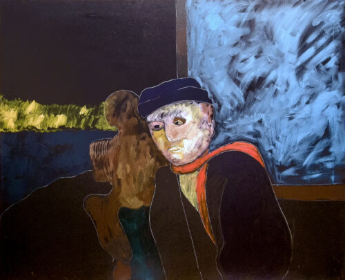 1986<br> Autoritratto<br> pittura industriale, tempera, gessetto su tela<br>cm 130x160