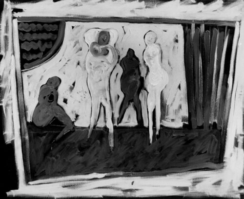 1986<br> 'Giallo rosso a Salvatore Cono'<br>pittura industriale, tempera, gessetto su tela<br> cm 100x80