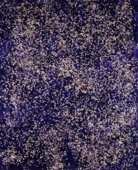 1986<br>tempera, coriandoli su tela, cellophane<br>cm 160x130