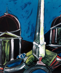 1986<br> Piazza d'Italia<br>pittura industriale, tempera, matita su tela<br>cm 80x115