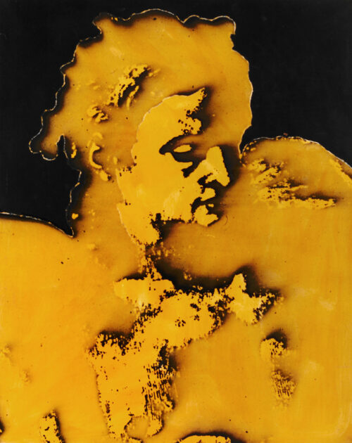 1987<br> pittura industriale, smalto alla anilina, fotografia emulsionata su tela<br>cm 100x80